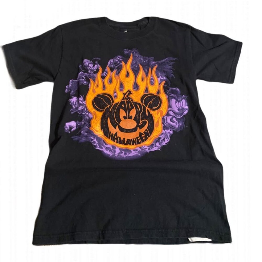 2011 Disney Adult Shirt Halloween Flamin' Pumpkin Logo Size Small
